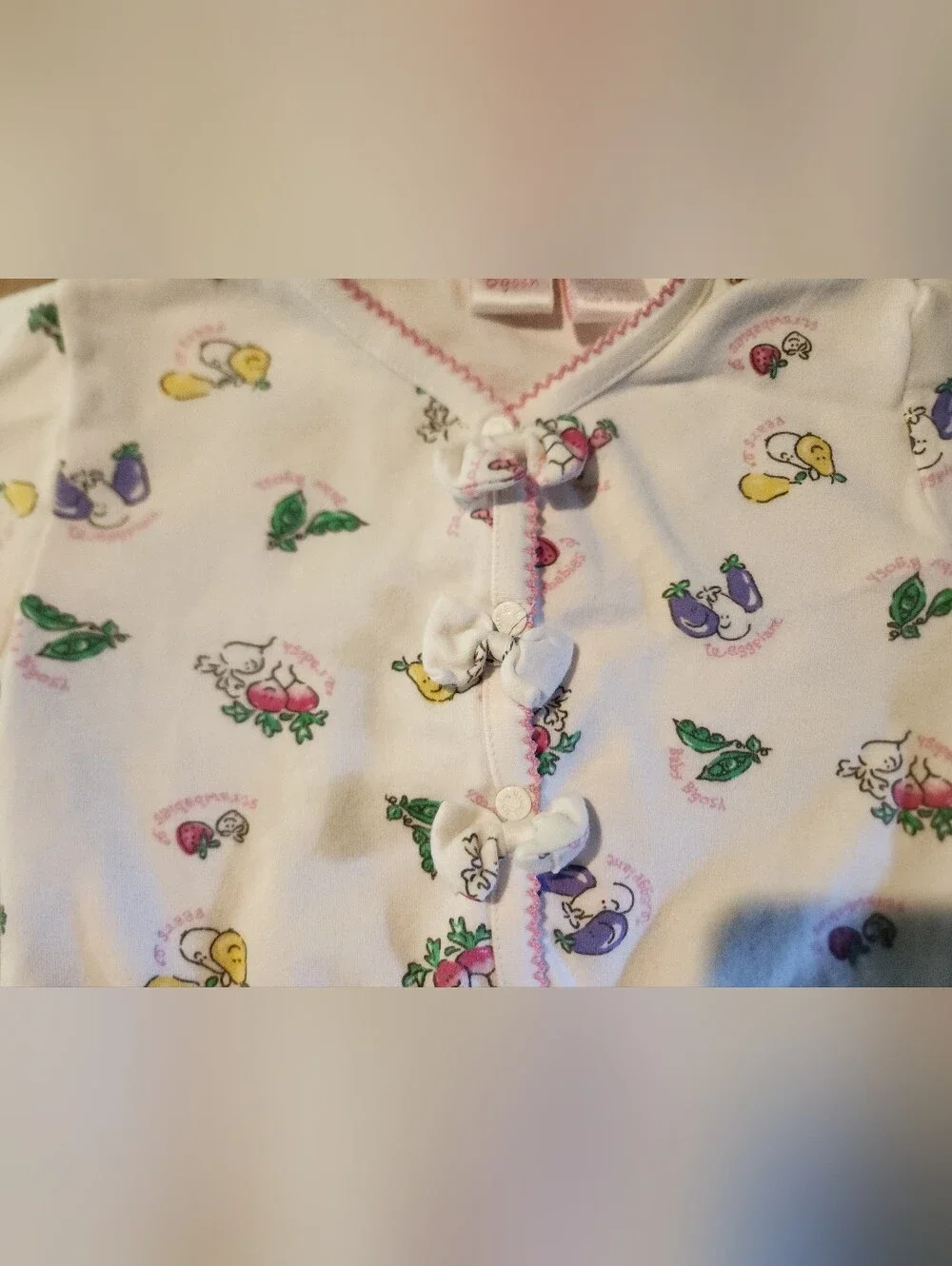 Vintage 90s Baby B'gosh Osh Kosh Vegetable Garden Print Bow Cardigan  3-6M Rare